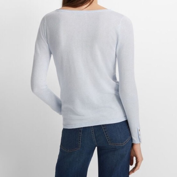 Club Monaco Lana Linen Blend Sweater Blue Button Cuff Rolled Neck Coastal SP - Picture 2 of 14